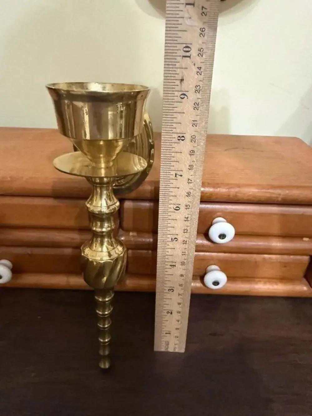 Pair of Vintage Solid Brass Wall Sconce Candle Holders with Swirl Detail